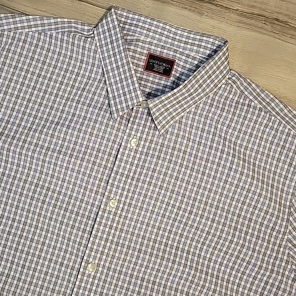 UNTUCKit Shirt Mens XXXL Button Up Blue White Check‎ Long Sleeve Wrinkle Free